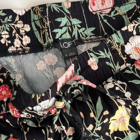 Loft Black and Floral Pants with Elastic and Draw String Waist - Picture 3 of 5